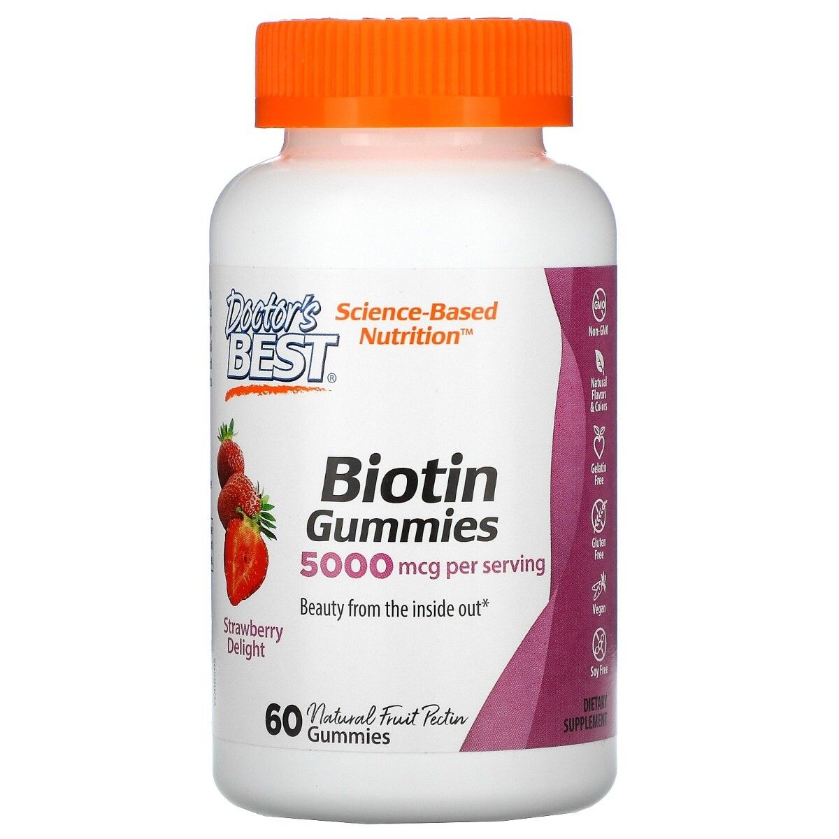 Doctor S Best Biotin Gummies Aardbei Delight 60 Gummies 5 000 Mcg