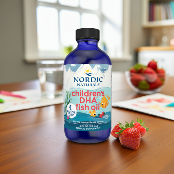 Nordic Naturals – Children’s DHA Strawberry – 119 ml – 530 mg Omega-3 per portie – Vloeibare Levertraan voor Kinderen