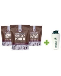 Plantforce - Synergy Proteine Chocolate - 3 x 800 g + Gratis Plantforce Shaker