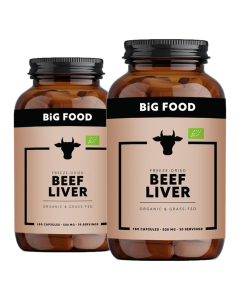 Big Food - Organic Beef Liver  - Gevriesdroogd - 2 x 180 caps - 1+1 GRATIS - Black Friday 